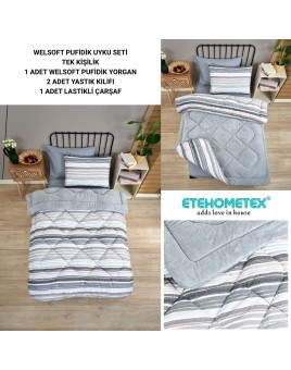 ETE HOMETEX TEK KİŞİLİK WELSOFT UYKU SETİ TASEL GRİ 8696474232022